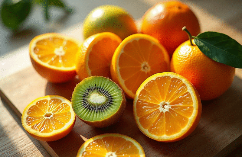 Assortiment de fruits vitaminés sur une table ensoleillée
