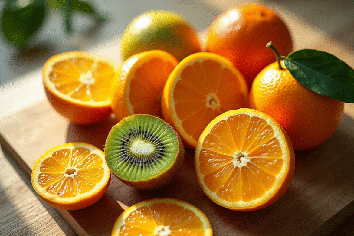 Assortiment de fruits vitaminés sur une table ensoleillée