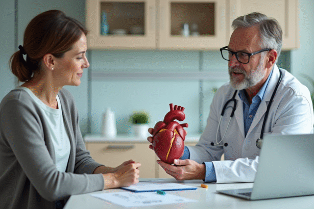 Cardiologue en consultation expliquant le coeur à une patiente