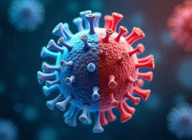 Cellule saine et virus attaquant en laboratoire