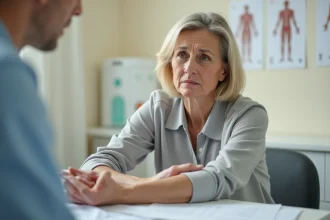 Femme d'âge mûr consultant un médecin pour des démangeaisons cutanées inexpliquées dans un cabinet médical