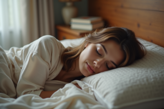 Femme endormie paisiblement dans sa chambre chaleureuse