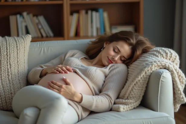 Femme enceinte se reposant sur un canapé douillet