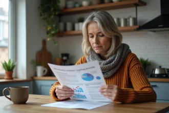 Femme d'âge moyen étudiant une infographie sur les virus