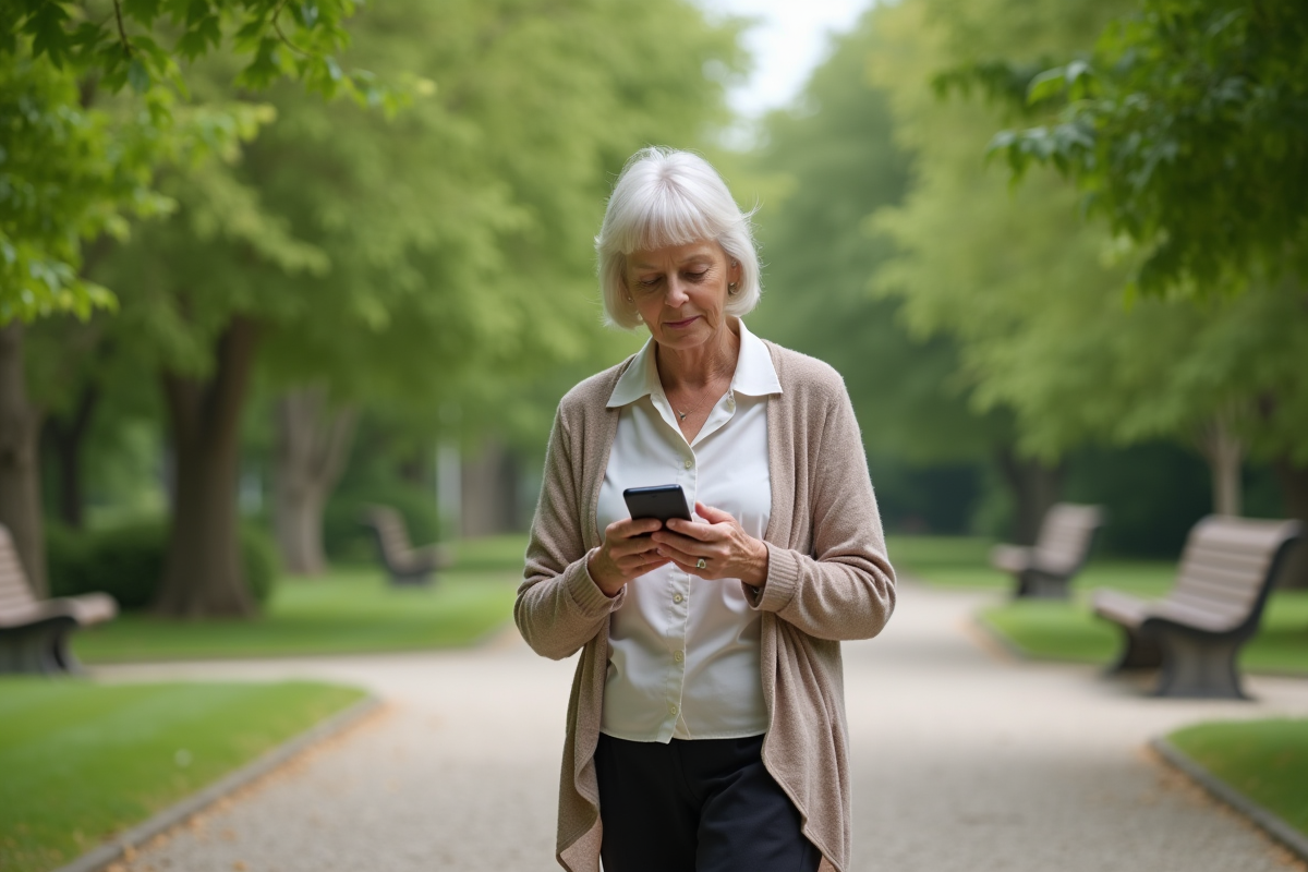Femme âgée méditant dans un parc paisible