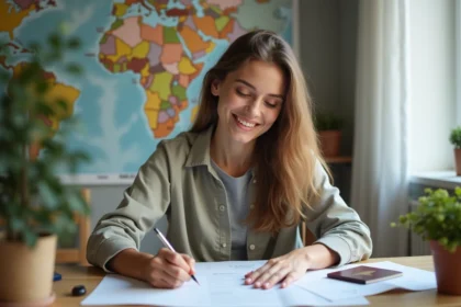 Jeune femme remplissant un formulaire de vaccination à son bureau