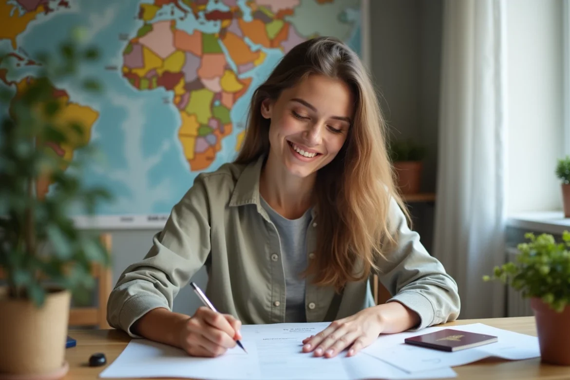 Jeune femme remplissant un formulaire de vaccination à son bureau