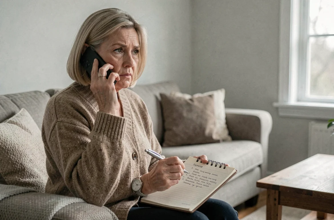 Femme âgée téléphonant à son médecin pour signaler des effets indésirables d'un traitement