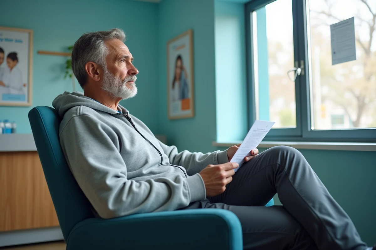 Homme pensif dans une salle d