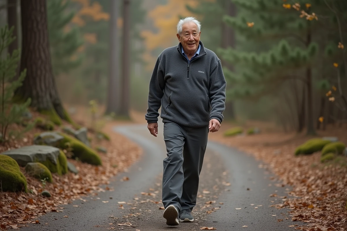 Homme actif marchant en forêt en pleine nature