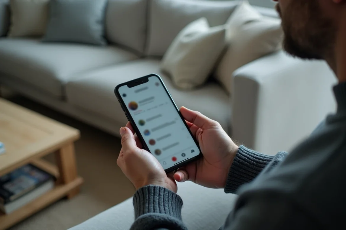 Mains tenant un smartphone affichant un fil de réseaux sociaux avec des rumeurs en ligne, illustrant la propagation de fausses informations sur la santé de personnalités publiques