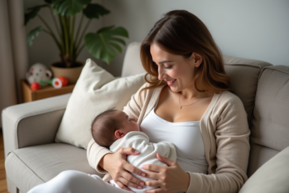 Maman et bébé dans un salon calme et chaleureux