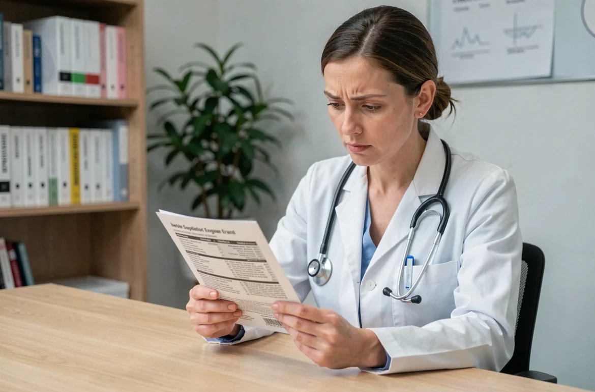 Médecin femme analysant la composition d'un complément alimentaire Lulutox dans son cabinet médical