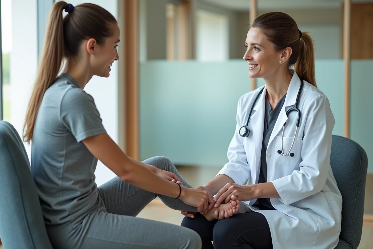 Femme medecin examinant une jeune athlète en consultation