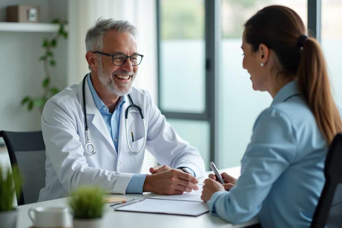 Patient souriant à la réception du cabinet dentaire