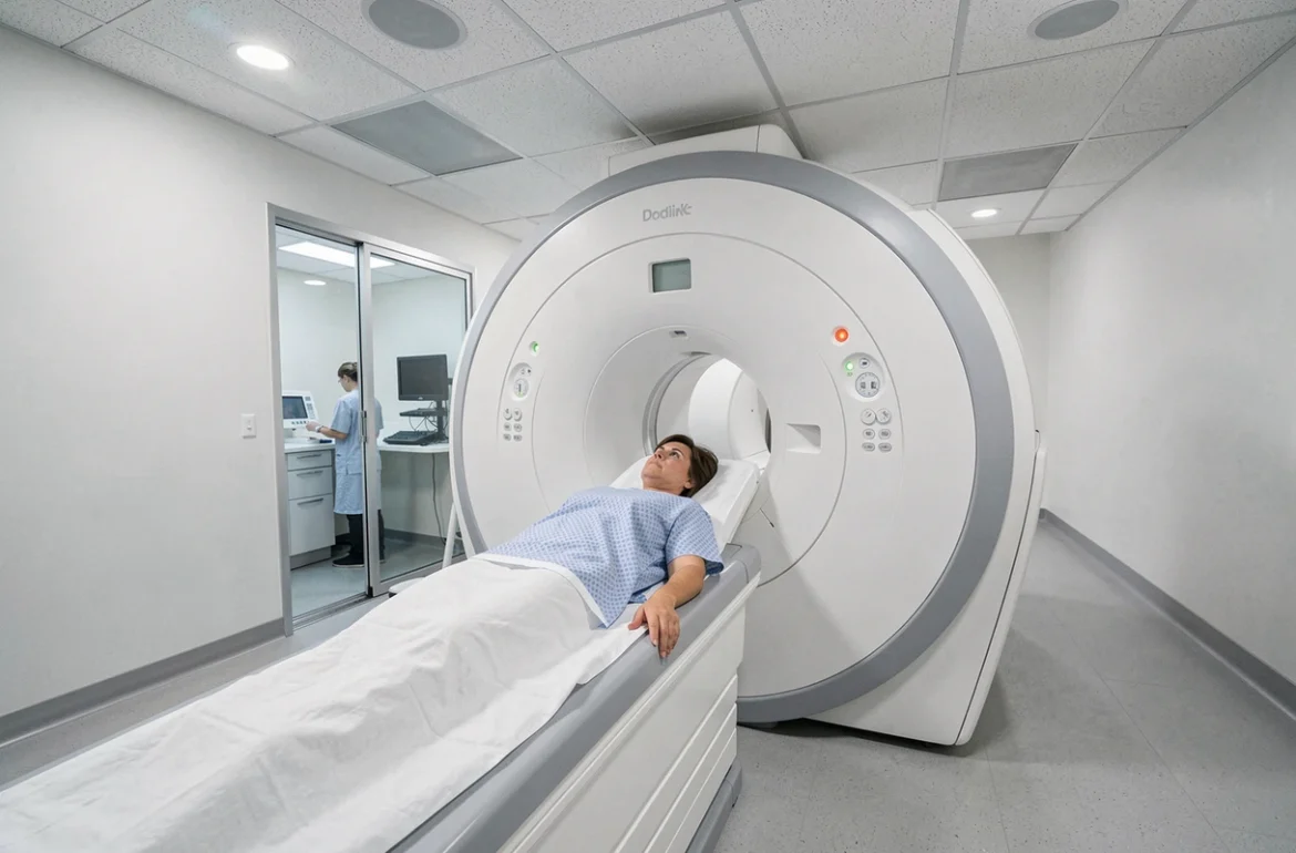 Patiente passant une IRM cérébrale dans une unité d'imagerie médicale moderne pour détecter des anomalies du cerveau