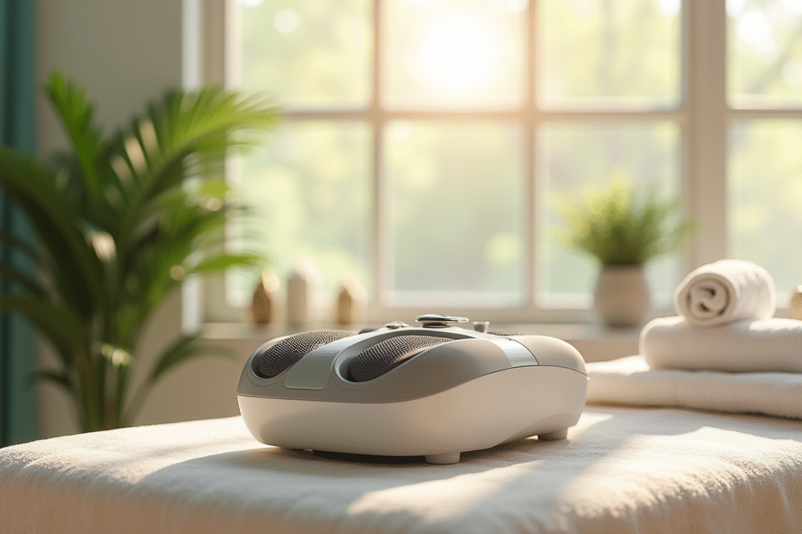 Massageur de pied reflexologie moderne sur table en bois